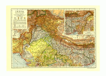 Mapa severní části Indie, c1910