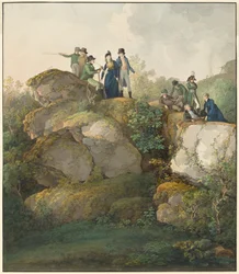 Královská párty při obdivování západu slunce na vrcholu hory Hesselberg, 1801.