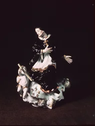 Míšeňská postava sv. Jana Nepomuckého, z barokní skupiny, kolem 1731 (porcelán)