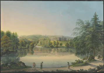 Zámek Wilhelmshöhe poblíž Kasselu, kolem roku 1820.