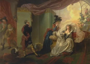 Olivia, Maria a Malvolio z "Twelfth Night", dějství III, scéna iv