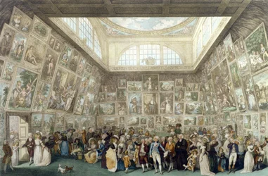 Výstava Královské akademie, 1787, vyryl Pietro Antonio Martini (1738-97), 1787