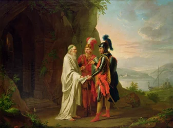 Carlo a Ubaldo navštíví čaroděje při hledání ztraceného Rinalda, 1782