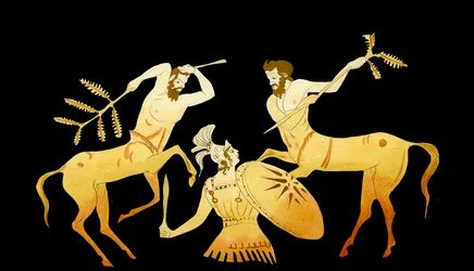 Theseus bojuje s Kentaury na svatbě Pirithous s Hippodamiou, kolem roku 1796 (mědirytina)
