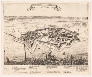 Město a Castel Landskron dobyto I.K.M Cristiano Quinto Anno 1676