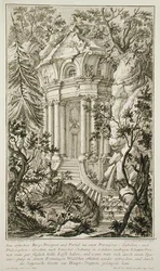Chrám v zahradě, vyryl Jacob Andreas Fridrich (1714-79) (rytina)