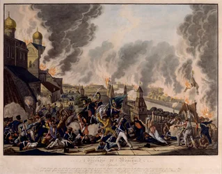 Vypálení Moskvy 15. září 1812. Grande Armee (Francie) zaútočila na ruské město (napoleonské války
