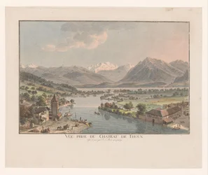 Pohled na jezero Thun z hradu Thun Vue prize du chateau de Thoun (titul na předmětu)