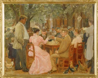 Beim Heurigen - in a Heurigen -pub ... (olej na dřevě)
