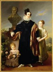 Freifrau Josefine Dietrich-Landsee, nedávno ovdovělá, se svými dvěma dcerami Josephine a Annou (malba na plátně)