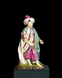 Chlapec oblečený jako sultán, Hochst Manufactory, kolem 1770 (tvrdý porcelán)