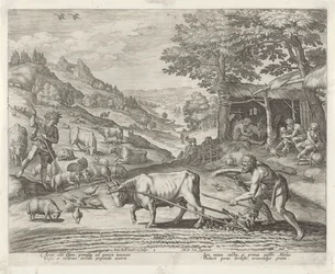 Kain a Ábel jako farmář a pastýř Historie Kainovy ​​rodiny / O dobrých a špatných dílech (název série) Boni et mali scientia (název série)