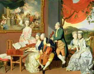 George, 3rd Earl Cowper, s rodinou Charlese Gorea, kolem roku 1775 (olej na plátně)
