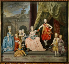 Piero Leopoldo, velkovévoda toskánský, později císař Leopold II., jeho manželka Marie Ludovika Španělská a osm z jejich šestnácti dětí ...