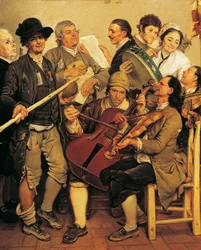 Scartocciata (hudebníci na festivalu sklizně kukuřice poblíž Parmy), Johann Zoffany (1733-1810)