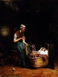 Matka s dítětem v interiéru chaty (viz také 18091)