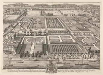 Pohled na Beaufort House a Chelsea 1699