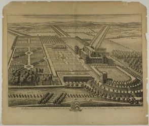 Wollaton Hall v hrabství Nottingham, deska 68 z Britannia Illustrata