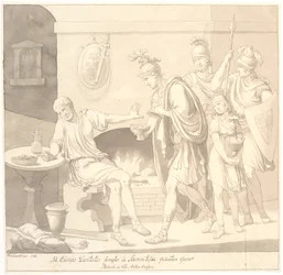 "M. Curius Dantatus foragter de Samnitiske Gesanters Gaver./ Plutach: in vita. Cato cenzor."