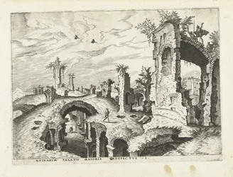 Pohled na ruiny na Palatine Hill Římské ruiny, 1561 (název série)