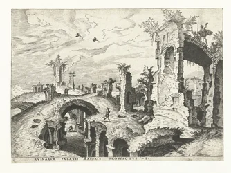 Pohled na ruiny na Palatine Hill v Římě Římské ruiny, 1561 (název série)