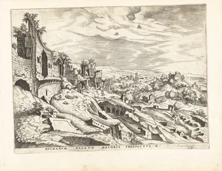 Druhý pohled na Palatine Hill v Římě Římské ruiny, 1561 (název série)
