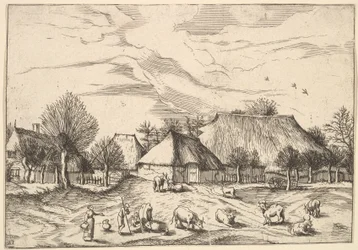 Farmy, dobytek s pastevci a dojičkami v popředí z Multifariarum casularu..., 1559-61.