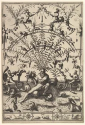 Moderní groteskní dekorace s bohem řeky, 1557.