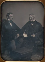 Dva starší muži konverzující, ca. 1850.