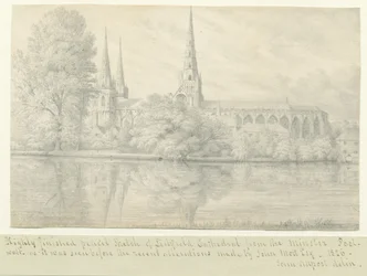 Lichfield Cathedral - South West View: kresba tužkou