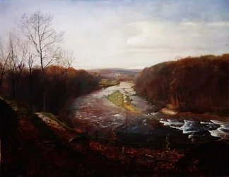 Wharfe nad Boltonským lesem s Bardenskou věží v dálce (olej na plátně)