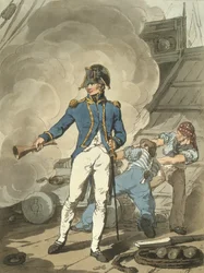 Post Captain z Kostýmu Velké Británie, vyryto umělcem, hospoda. William Millar a James Walker, 1807 (barevný lept)