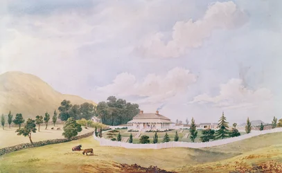 Dům Harryho Cobleyse, Devonport, Auckland, Nový Zéland, postavený kolem roku 1867 (wc a čínská bílá na papíře)