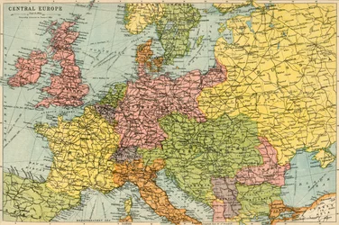 Mapa střední Evropy, c1914.
