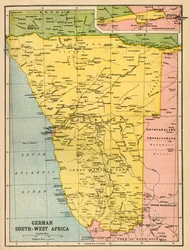 Mapa německé jihozápadní Afriky, první světová válka, c1920.