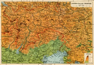 Mapa rakousko-italské hranice, první světová válka, c1920.
