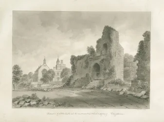 Alton Castle a "New Conventual School": sépiová kresba, 1847