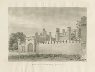 Blithfield Hall - Kitchen Court: sépiová kresba
