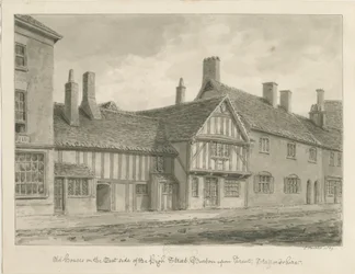 Burton-upon-Trent - Staré domy na High Street: sépiová kresba
