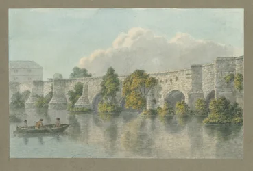 Burton-upon-Trent Bridge and Town: malba vodovými barvami a [~18. století]