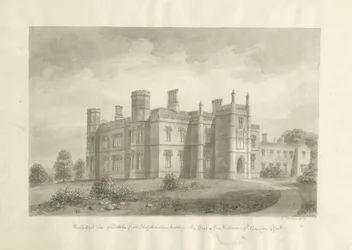 Butterton Hall: sépiová kresba