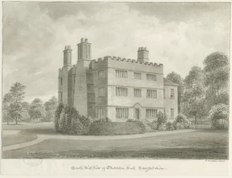 Butterton Hall: sépiová kresba, 1844