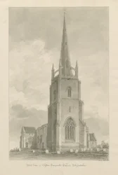 Clifton Campville Church: sépiová kresba, 1838