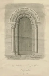 Codsall Church - South Doorway: sépiová kresba