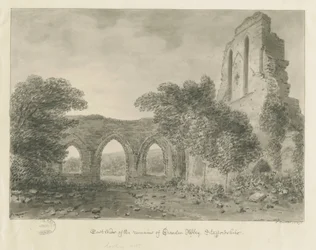 Croxden Abbey: sépiová kresba