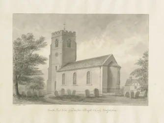 Drayton Bassett Church: sépiová kresba, 1848