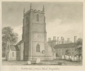 Elford Church: sépiová kresba, 1838