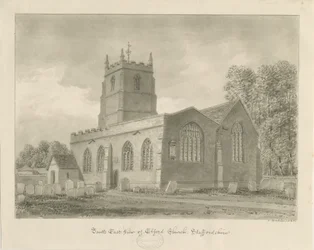 Elford Church: sépiová kresba, 1838