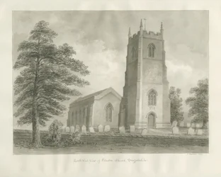 Ellastone Church: sépiová kresba, 1847