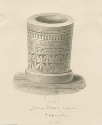 Písmo v kostele Bradley: sépiová kresba, 1842